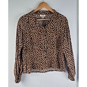 Vtg Fu Da Fine Silk Novelity Cocoa Latte Coffee Bean All Over Print Women's Med